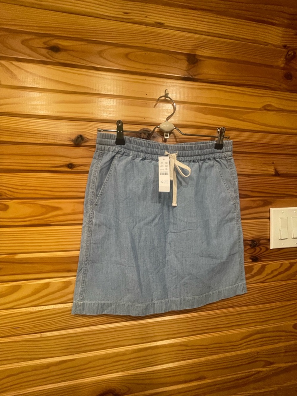 J. Crew Light Blue Denim Drawstring Mini Skirt with Pockets
